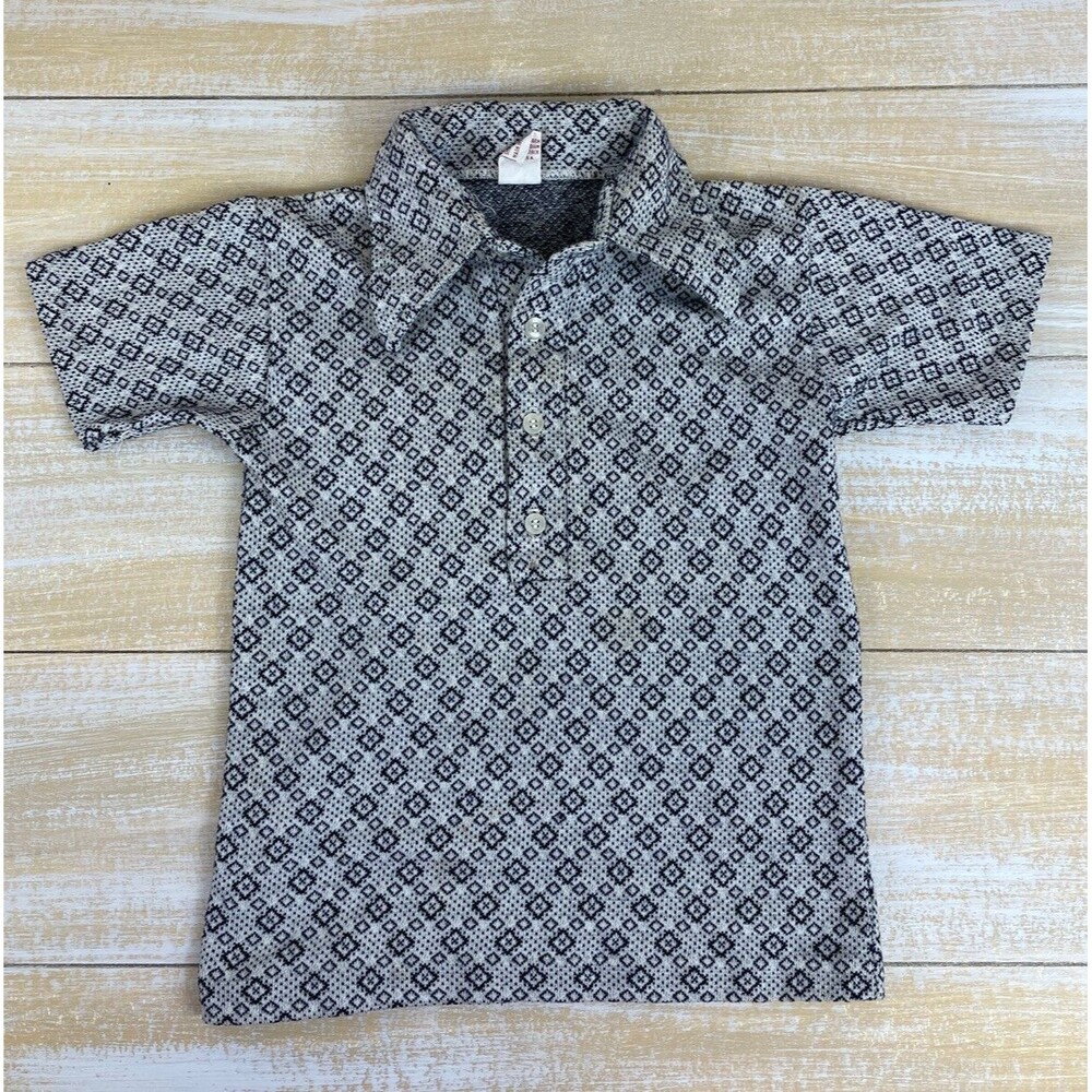 Vintage 60s-70s Boy's Size 8 Knit Collared Shirt Short Sleeve Donmoor Made in US